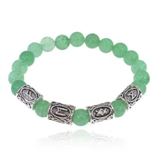 Рунический браслет Богатство и удача с нат.камнем Нефрит 8мм BSRR-13