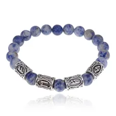 Рунический браслет Богатство и бизнес с нат.камнем Содалит 8мм BSRR-15