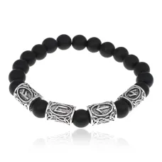 Рунический браслет Богатство и энергия с синт.камнем Шунгит 8мм BSRR-16