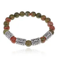 Рунический браслет Богатство и оздоровление с нат.камнем Унакит 8мм BSRR-17