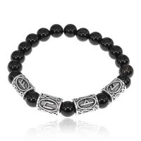 Рунический браслет Богатый инвестор с нат.камнем Черный агат 8мм BSRR-19