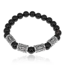 Рунический браслет Богатый инвестор с нат.камнем Черный агат 8мм BSRR-19