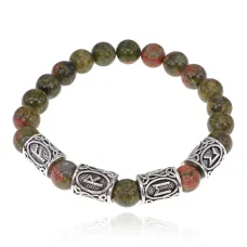 Рунический браслет Богатство и развитие с нат.камнем Унакит 8мм BSRR-20