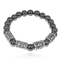 Рунический браслет Богатство и победа с синт.камнем Гематит 8мм BSRR-21