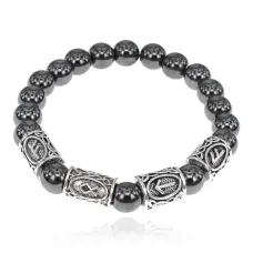 Рунический браслет Богатство и победа с синт.камнем Гематит 8мм BSRR-21
