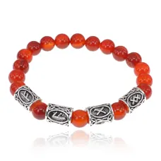 Рунический браслет Богатство и гармония в отношениях с нат.камнем Сердолик 8мм BSRR-22