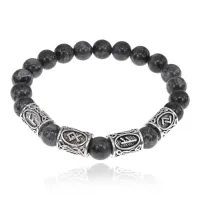 Рунический браслет Богатство и преумножение с нат.камнем Лабрадор 8мм BSRR-23