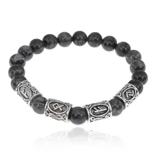 Рунический браслет Богатство и преумножение с нат.камнем Лабрадор 8мм BSRR-23