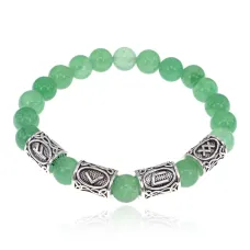 Рунический браслет Богатство и здоровье с нат.камнем Нефрит 8мм BSRR-25