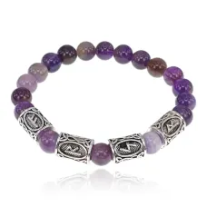 Рунический браслет Богатство и счастливая жизнь с нат.камнем Аметист 8мм BSRR-26