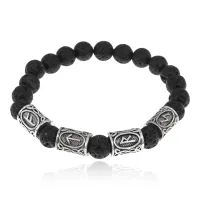 Рунический браслет Богатство и личностный рост с нат.камнем Лава 8мм BSRR-30