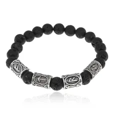 Рунический браслет Богатство и личностный рост с нат.камнем Лава 8мм BSRR-30