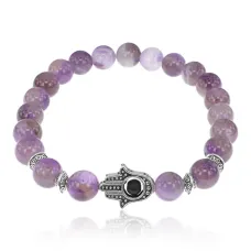 Браслет-амулет Хамса с нат. камнем Аметист 10мм BSHS-03