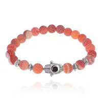 Браслет-амулет Хамса с нат. камнем Африканский агат 10мм BSHS-04