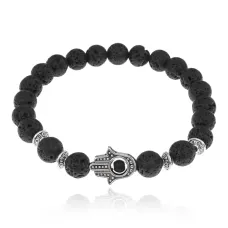 Браслет-амулет Хамса с нат. камнем Лава 10мм BSHS-09