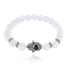 Браслет-амулет Хамса с синт. камнем Лунный камень 10мм BSHS-11