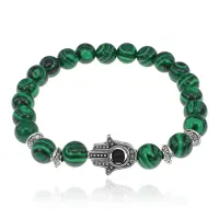 Браслет-амулет Хамса с синт. камнем Малахит 10мм BSHS-12