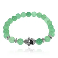 Браслет-амулет Хамса с нат. камнем Нефрит 10мм BSHS-13