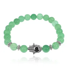 Браслет-амулет Хамса с нат. камнем Нефрит 10мм BSHS-13