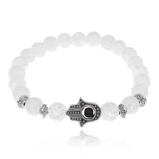 Браслет-амулет Хамса с синт. камнем Сахарный кварц 10мм BSHS-16