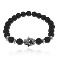 Браслет-амулет Хамса с синт. камнем Шунгит 10мм BSHS-24