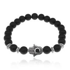 Браслет-амулет Хамса с синт. камнем Шунгит 10мм BSHS-24