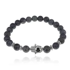 Браслет-амулет Хамса с нат. камнем Змеевик 10мм BSHS-29