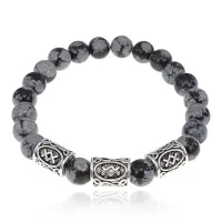 Рунический браслет Энергия роста с нат.камнем Обсидиан 8мм BSRH1-003