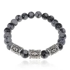Рунический браслет Энергия роста с нат.камнем Обсидиан 8мм BSRH1-003
