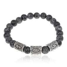 Рунический браслет Успех и личностный рост с нат.камнем Лабрадор 8мм BSRH1-005