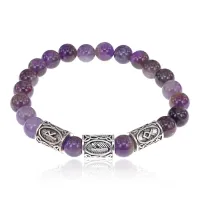 Рунический браслет Стабильный доход с нат.камнем Аметист 8мм BSRH1-007