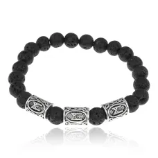 Рунический браслет Развитие интуиции с нат.камнем Лава (базальт) 8мм BSRH1-013