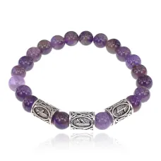 Рунический браслет Преодоление кризиса с нат.камнем Аметист 8мм BSRH1-019