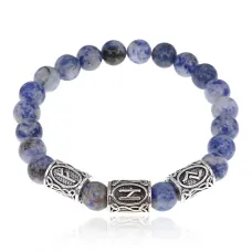 Рунический браслет Финансовая свобода с нат.камнем Содалит 8мм BSRH1-020