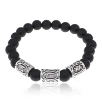 Рунический браслет Физическая энергия с синт.камнем Шунгит 8мм BSRH1-023