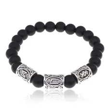 Рунический браслет Физическая энергия с синт.камнем Шунгит 8мм BSRH1-023