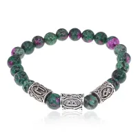 Рунический браслет Сдвиг в отношениях с синт.камнем Цоизит 8мм BSRH1-025
