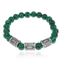 Рунический браслет Самопознание с синт.камнем Малахит 8мм BSRH1-026