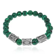 Рунический браслет Самопознание с синт.камнем Малахит 8мм BSRH1-026