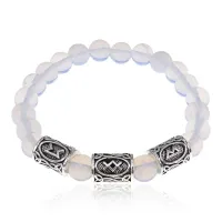 Рунический браслет Привлечение партнера по судьбе с синт.камнем Лунный камень 8мм BSRH1-027