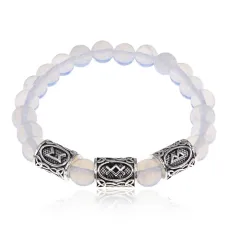 Рунический браслет Привлечение партнера по судьбе с синт.камнем Лунный камень 8мм BSRH1-027