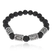 Рунический браслет Ясновидение с нат.камнем Лава (базальт) 8мм BSRH1-028