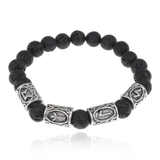 Рунический браслет Ясновидение с нат.камнем Лава (базальт) 8мм BSRH1-028