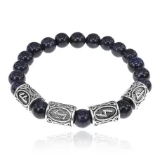 Рунический браслет Усваивание учебной информации с синт.камнем Авантюрин синий 8мм