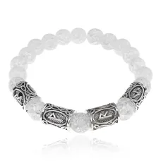Рунический браслет Формула красоты и поиска любви с синт.камнем Сахарный кварц 8мм BSRH1-032