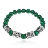 Рунический браслет Энергия творчества с синт.камнем Малахит 8мм