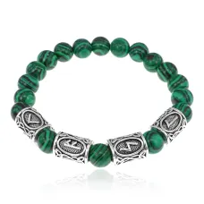 Рунический браслет Энергия творчества с синт.камнем Малахит 8мм