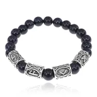 Рунический браслет Стремление к знаниям с синт.камнем Авантюрин синий 8мм BSRH1-036