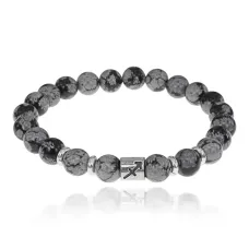 Браслет Знаки Зодиака - Стрелец с нат.камнем Снежный обсидиан 8мм BSZ01-09