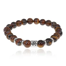Браслет Знаки Зодиака - Лев с нат.камнем Тигровый глаз 8мм BSZ01-17